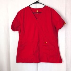 Wonderflex Cherry Red Vneck Scrub Top Size Large